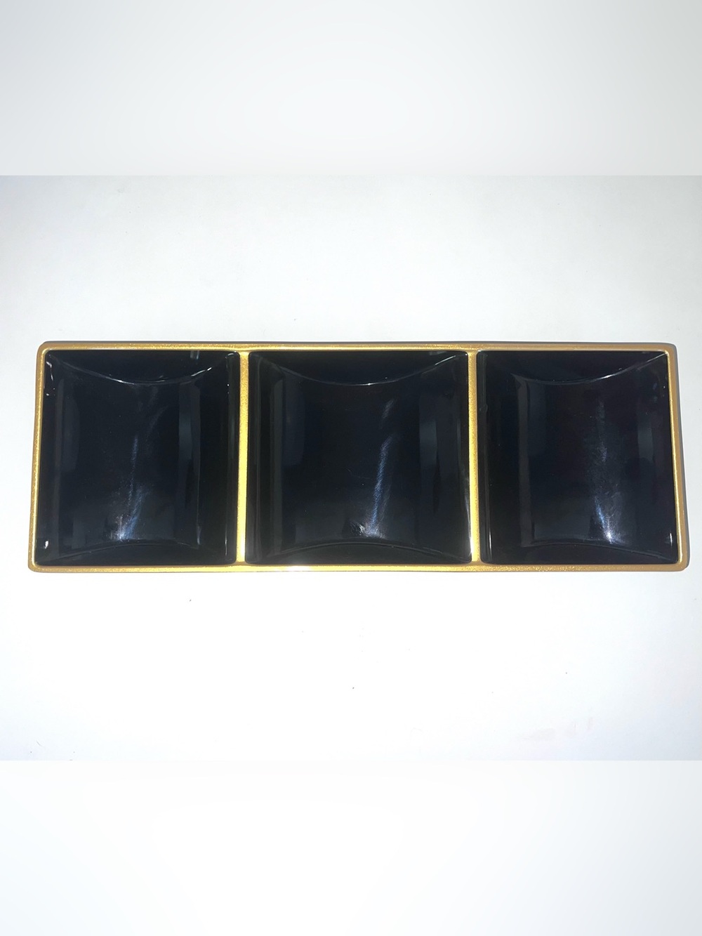 Celebrate It Black and Gold Triple Compartment Serving Dish